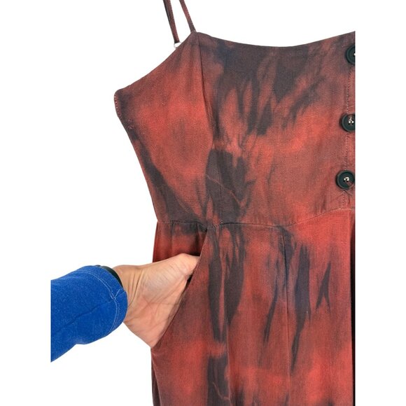 Vtg Forever 21 Custom Tie Dye Wide-Leg Linen Jumpsuit • Boho Hippie Y2K Coastal - Picture 5 of 16